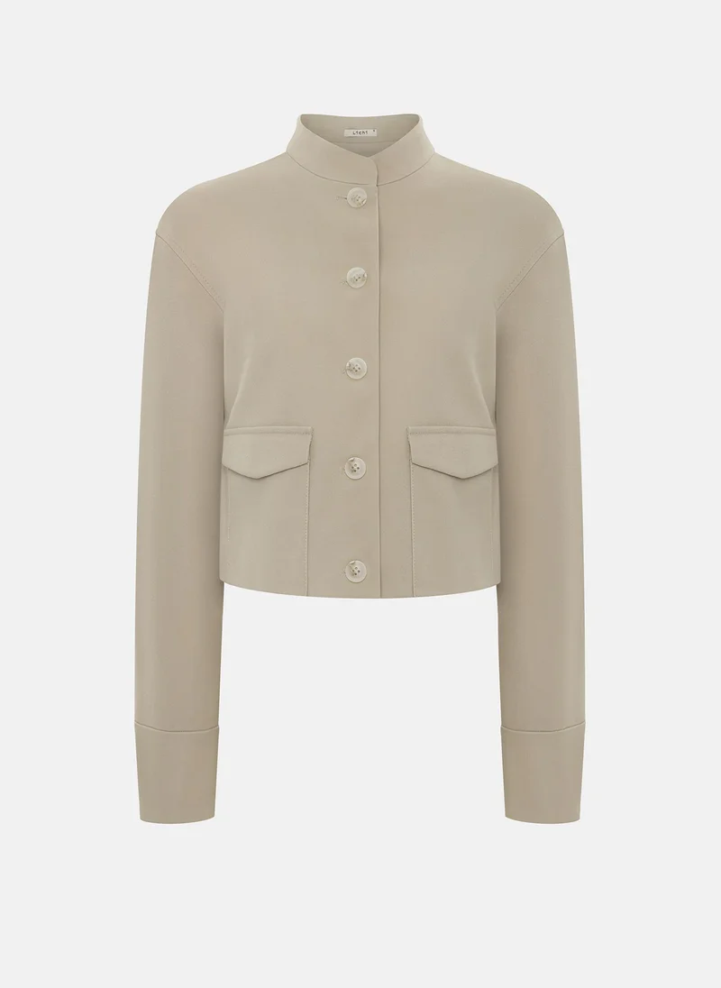 Lichi Cropped eco-suede jacket with large buttons