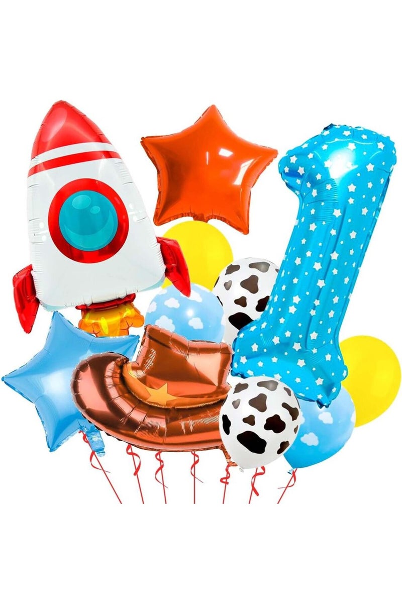 Other CY8061-1 1-9 Number Balloons Toy Theme, Happy Birthday Party Decor with Rocket Cowboy Hat Rain