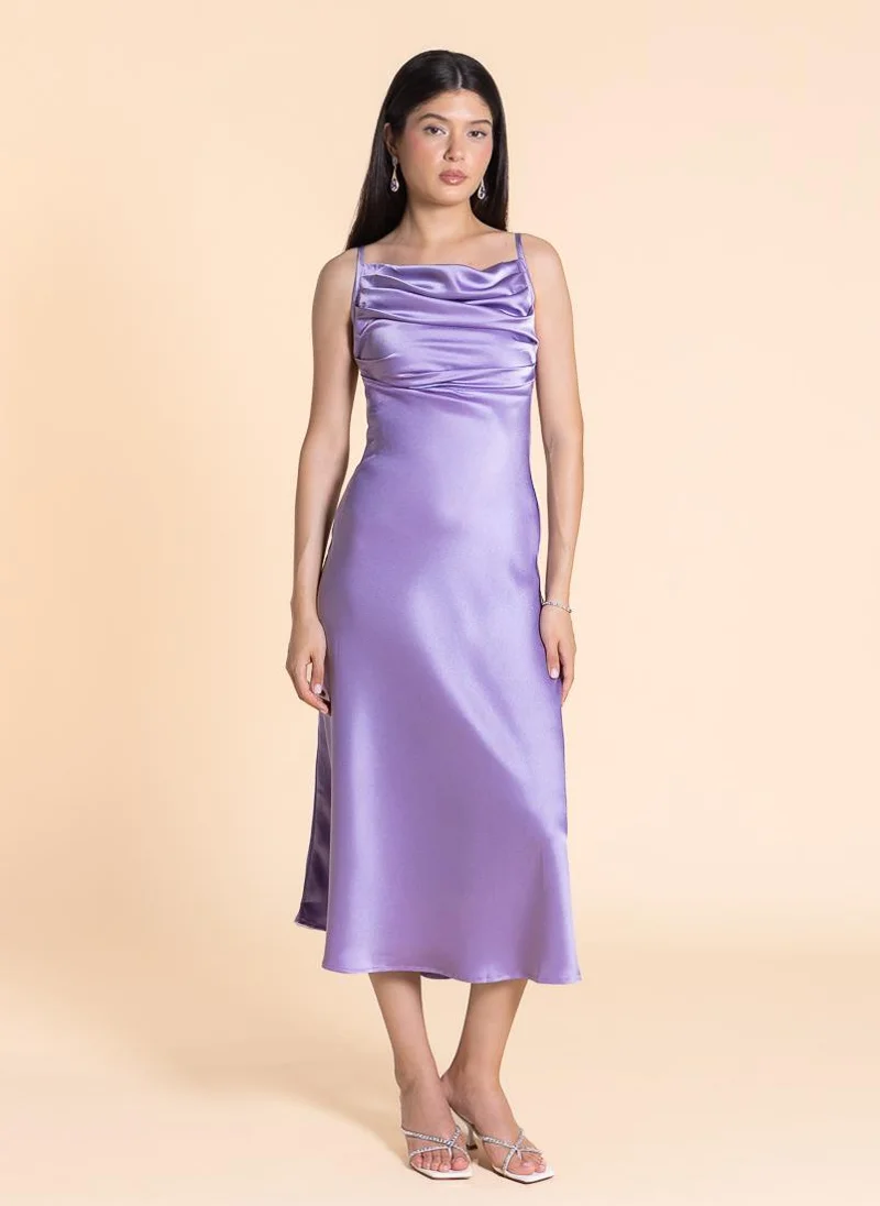 SHAPES DETAILED SATIN MIDI DRESS