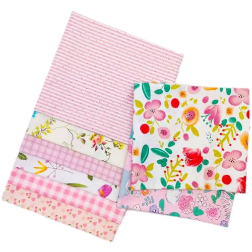 QiMicody Fat Quarters Fabric Bundles, 8Pcs 100% Cotton 19.69” x 19.69” (50cmx50cm) Precut Quilting Fabric Squares Sheets for DIY Patchwork Sewing Quilting Crafting, No Repeat Design (Pink Flower) - Image 4