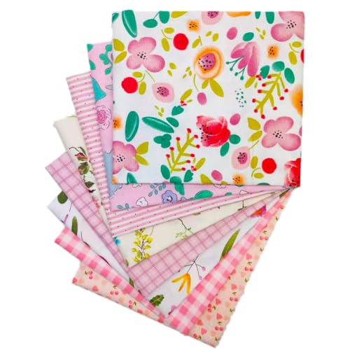 QiMicody Fat Quarters Fabric Bundles, 8Pcs 100% Cotton 19.69” x 19.69” (50cmx50cm) Precut Quilting Fabric Squares Sheets for DIY Patchwork Sewing Quilting Crafting, No Repeat Design (Pink Flower) - Image 3