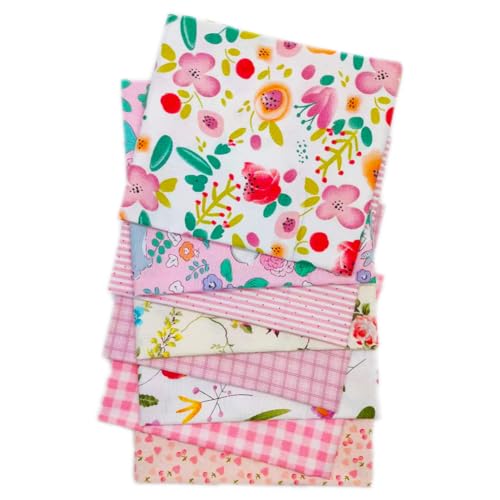 QiMicody Fat Quarters Fabric Bundles, 8Pcs 100% Cotton 19.69” x 19.69” (50cmx50cm) Precut Quilting Fabric Squares Sheets for DIY Patchwork Sewing Quilting Crafting, No Repeat Design (Pink Flower) - Image 2
