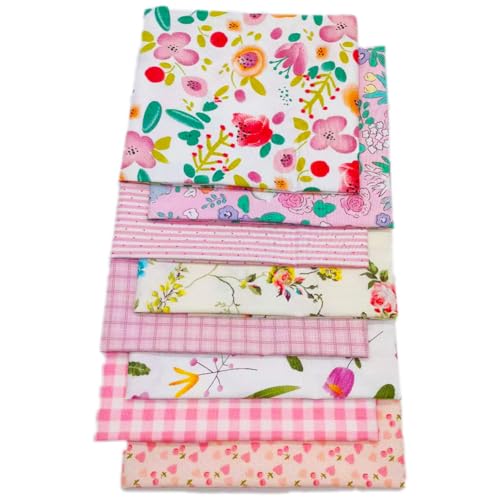 QiMicody Fat Quarters Fabric Bundles, 8Pcs 100% Cotton 19.69” x 19.69” (50cmx50cm) Precut Quilting Fabric Squares Sheets for DIY Patchwork Sewing Quilting Crafting, No Repeat Design (Pink Flower) - Image 1