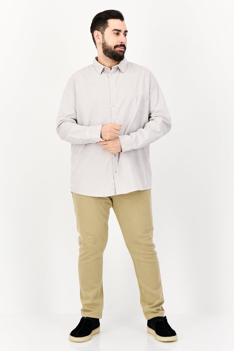 Celio قميص كوردروي بأكمام طويلة بتصميم عادي للرجال، رمادي فاتح - Image 4