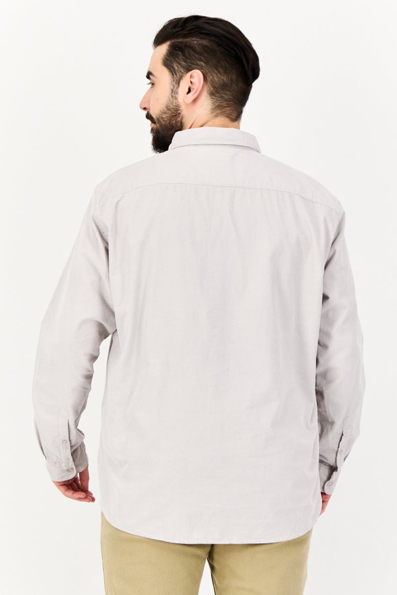 Celio قميص كوردروي بأكمام طويلة بتصميم عادي للرجال، رمادي فاتح - Image 3