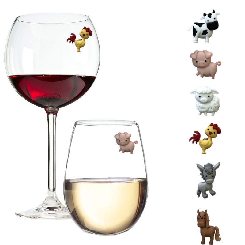 Simply Charmed Barnyard Farm Animal Wine Charms â€“ Magnetic Glass Markers and Identifiers Set of 6 Wine Magnets - Image 1