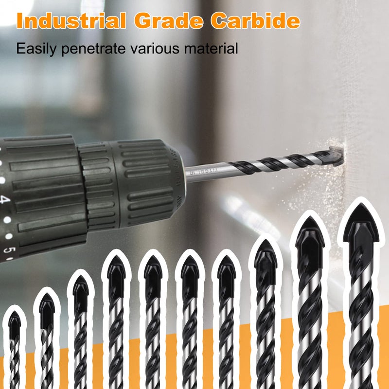 TITGGI Professional Masonry Drill Bit Set (10PCS) for Glass/Brick/Plastic/Cement/Wood/Tile/Etc, Industrial Strength Carbide Drill Bit Tip, 1/8"-1/2" by TITGGI - Image 2