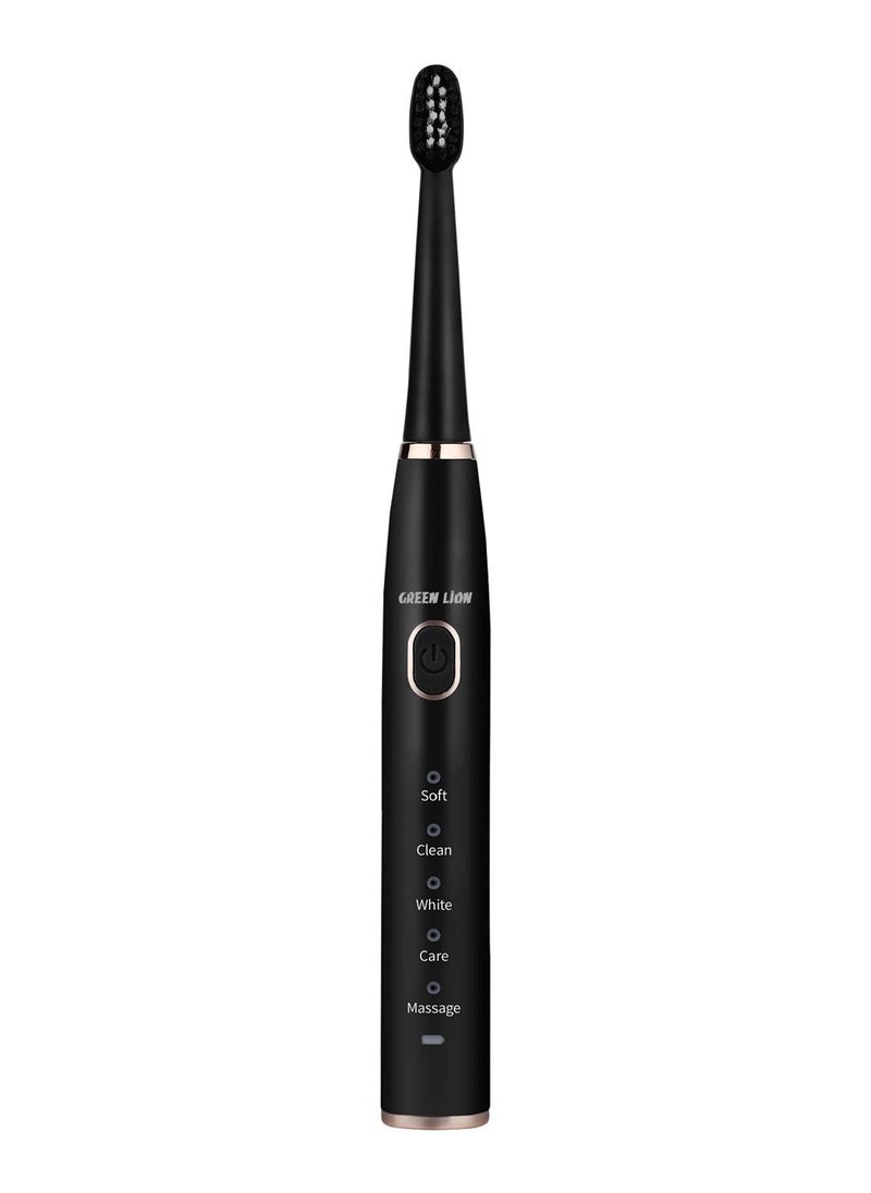 GREEN LION - Green Lion Electric Toothbrush with 5 Cleaning Modes, 2 Brush Heads, Waterproof, Ergonomic Design, 500mAh Battery Capacity, LED Indicator - Black - Image 1