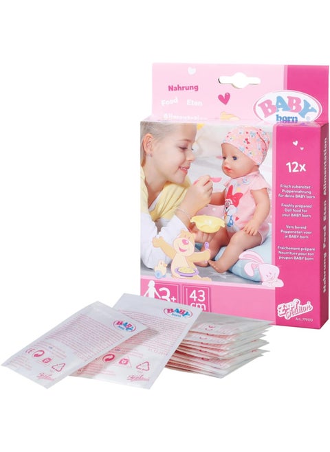 BABY born Food Sachets for Doll - Easy for Small Hands, Creative Play Promotes Empathy and Social Skills, for Toddlers 3 Years and Up - Includes 12 Sachets