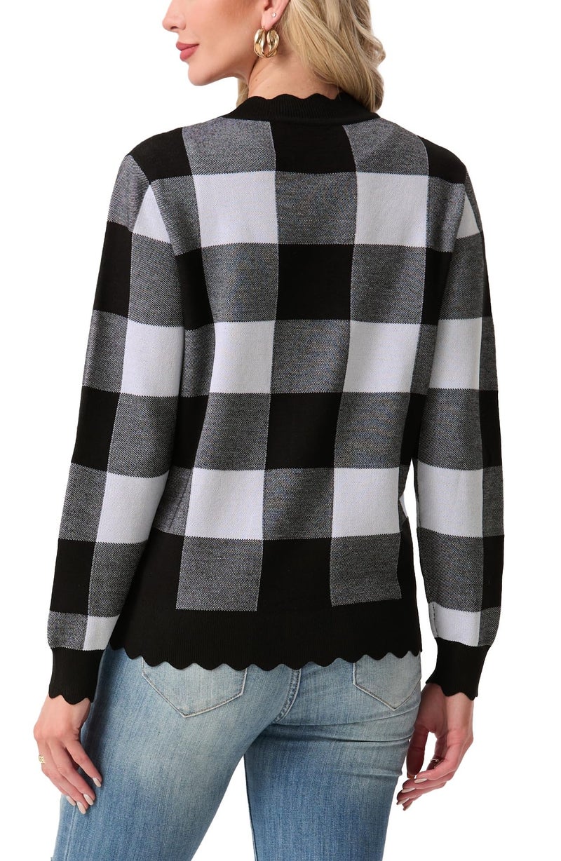 GRECERELLE Womens Cardigan Sweater Lightweight Long Sleeve Shrug Sweaters for Women Dressy, Black Plaid, M - Image 2