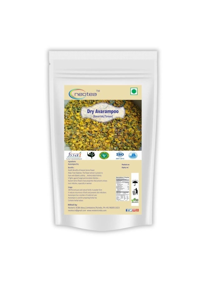 neotea Dry Flower Avarampoo (Avaram Poo/Aavartaki) | Natural Sun-Dried Flowers | Herbal Flowers for Tea | Dry Avarampoo 200 GM | 100% Pure & Natural, No Additives or Preservatives | Tarwar - Image 1
