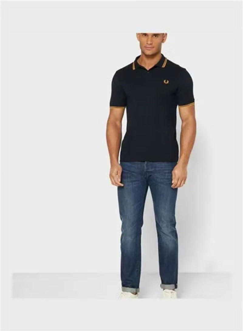 FRED PERRY Essential Logo Printed Polo Shirt Black/Yellow - Image 4