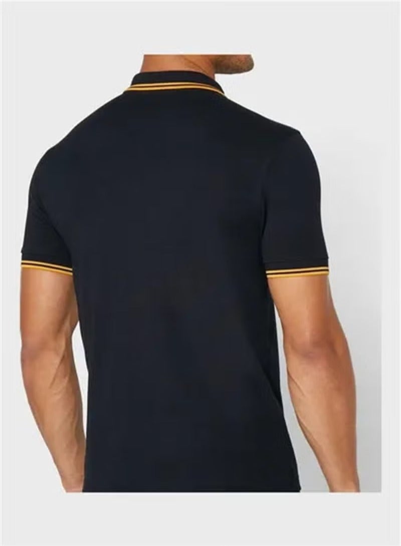 FRED PERRY Essential Logo Printed Polo Shirt Black/Yellow - Image 2