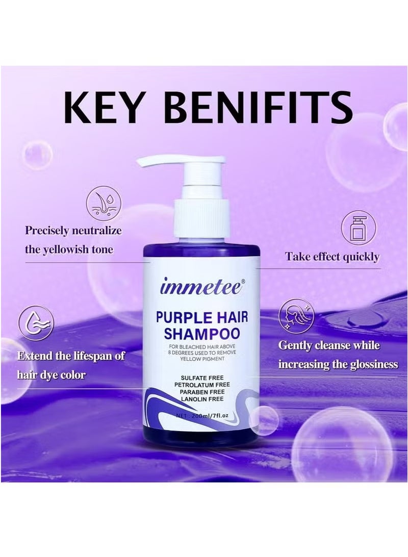 Immetee Purple Shampoo-Achieve a Bright Blonde,Professional Purple Toning Shampoo,Blonde Shampoo,No Yellow Anti-Yellow Hair Shampoo For Blonde,Bleached, Silver,or Brown Highlighted Hair 150ml/7fl. oz.200ml - Image 4