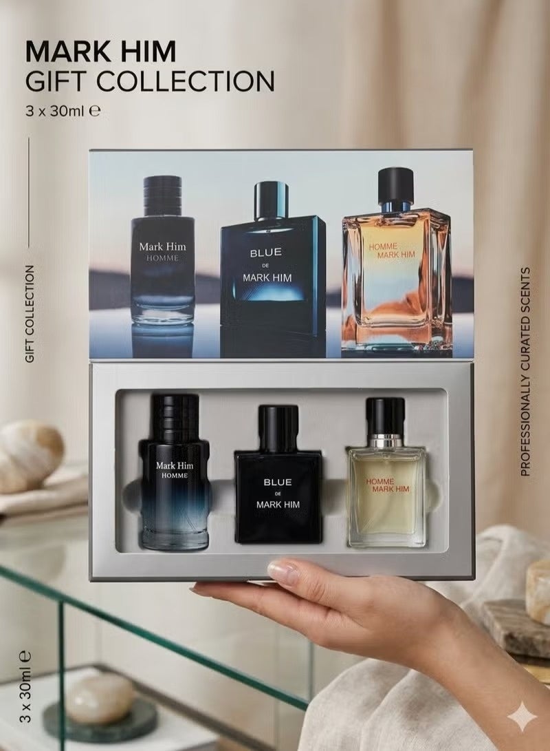 MARK HIM Blue Collection Men’s Perfume Gift Set – 3 x 30ml Eau de Perfume Luxury Fragrance Trio Pack | Homme Mark Him, Blue De Mark Him & Mark Him Homme Long Lasting Perfume for Men UAE
