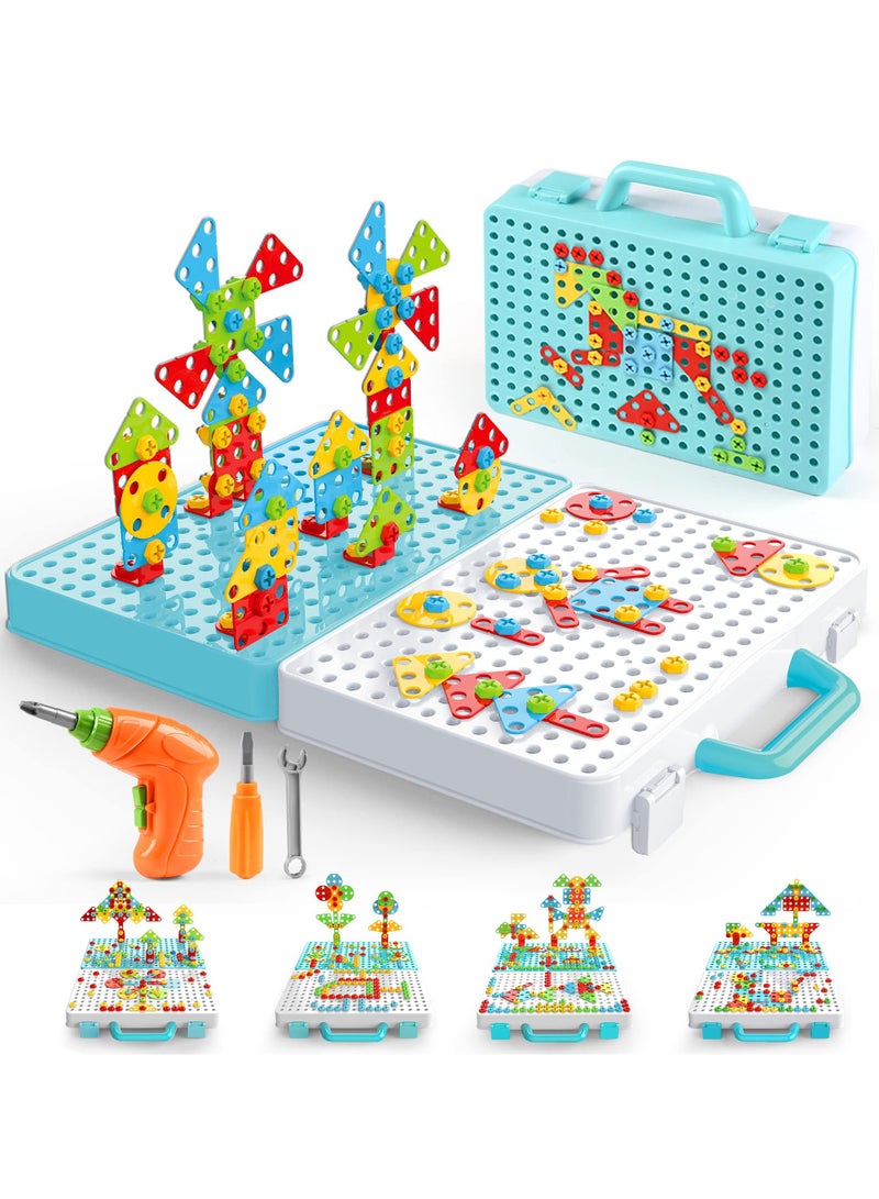 Zikra Mosaic Drill Toys Creative Mosaic Puzzle Toy with Electric Drill STEM Learning Toys Construction Engineering Building Block Games with Toy Drill & Screw Driver Tool Set - Image 1