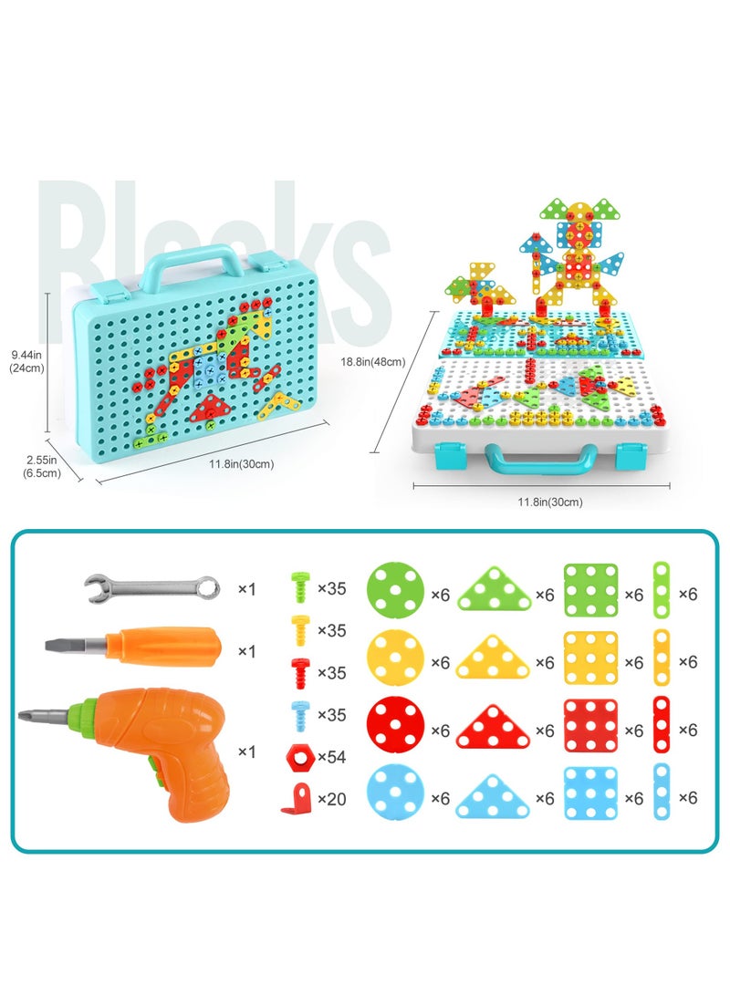 Zikra Mosaic Drill Toys Creative Mosaic Puzzle Toy with Electric Drill STEM Learning Toys Construction Engineering Building Block Games with Toy Drill & Screw Driver Tool Set - Image 5