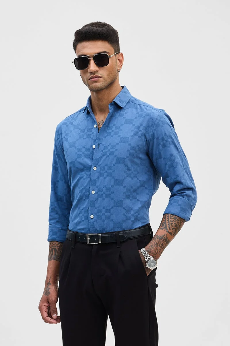 سنيتش قميص أزرق بتصميم ذاتي بقصة ضيقة