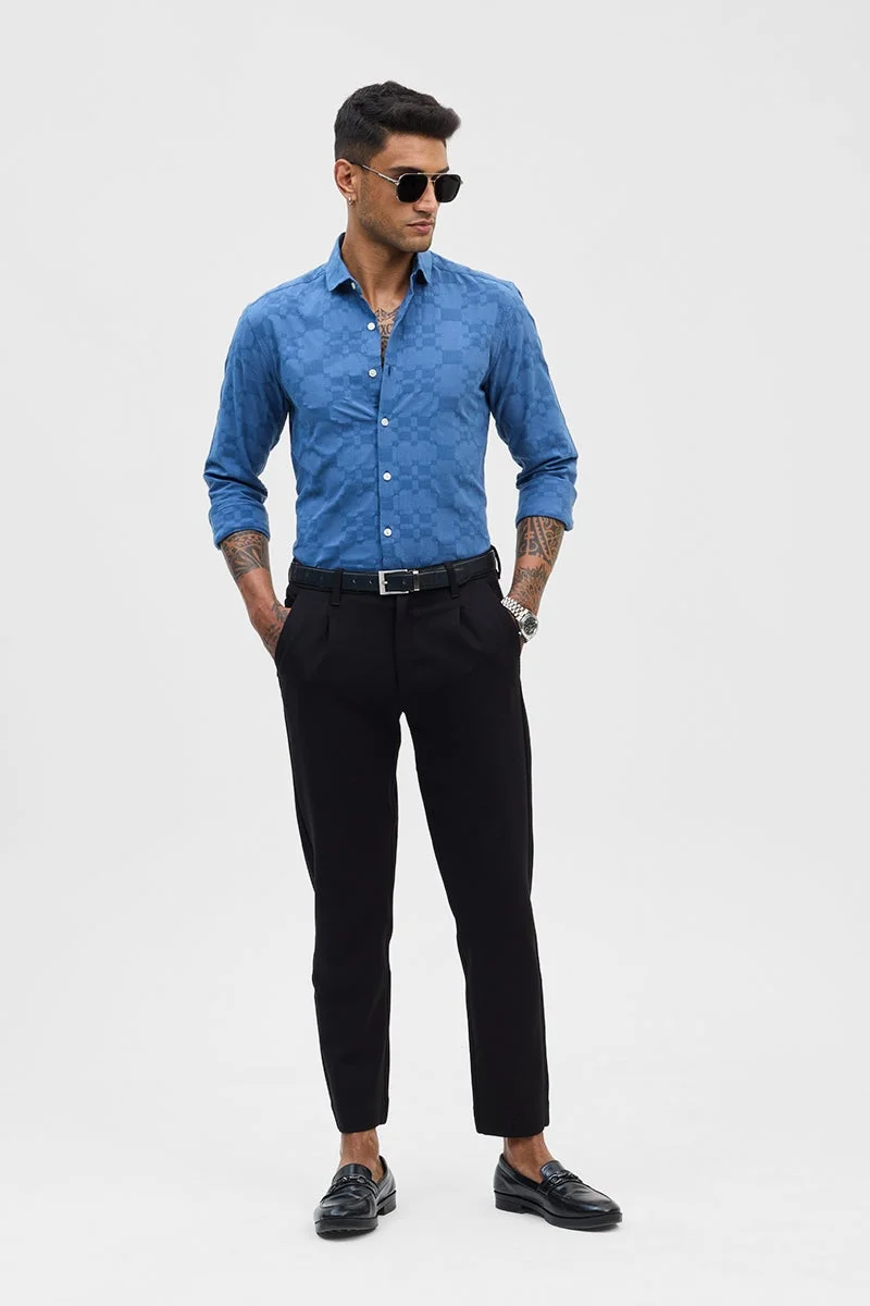 سنيتش قميص أزرق بتصميم ذاتي بقصة ضيقة