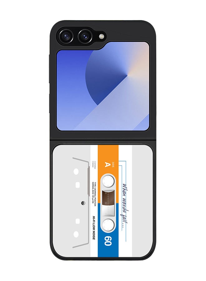 Stylizedd Rugged Black edge case for Samsung Galaxy Z Flip7 FE, Slim fit Soft Case Flexible Anti Drop TPU Gel Thin Cover -  When Words Fail (White Tape) - Image 1