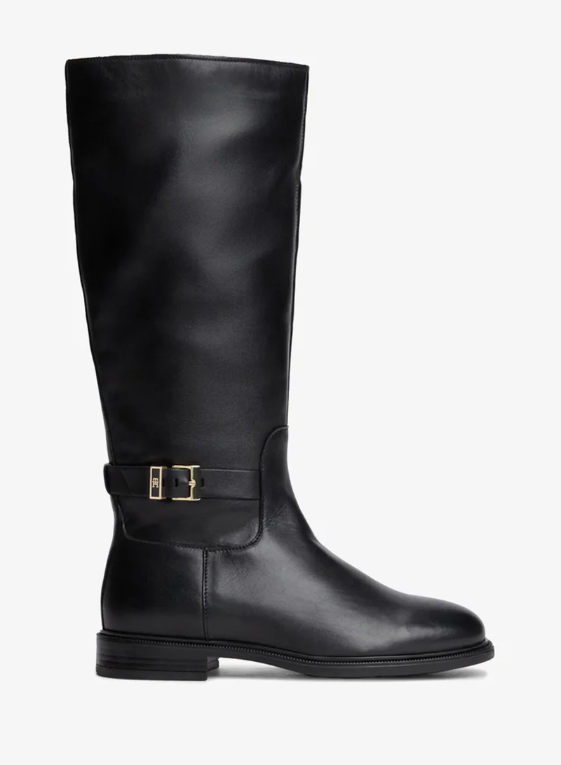 تومي هيلفيغر TH Monogram Buckle Leather Knee-High Boots