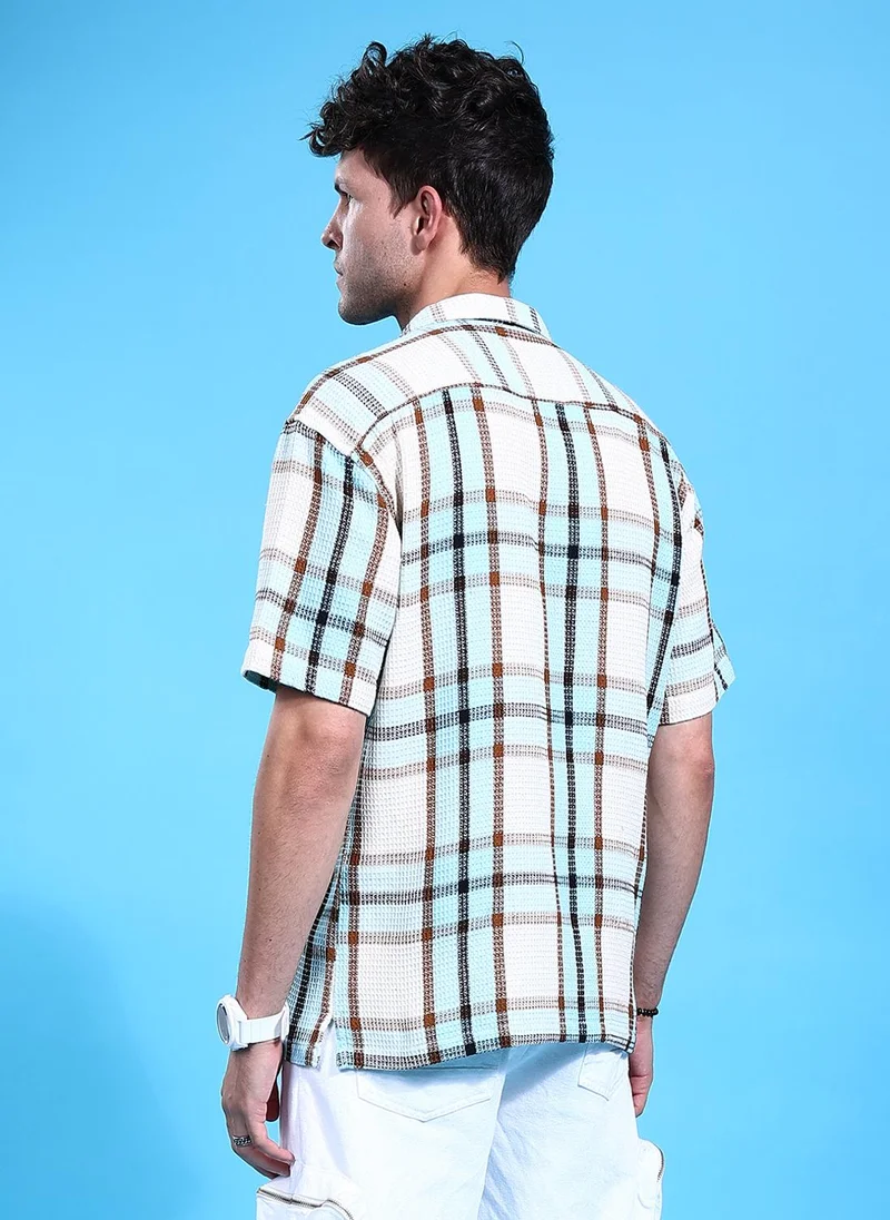 The Indian Garage Co Men Relaxed Fit Checkered Half Sleeves Cuban Collar Resort Wear Shirt