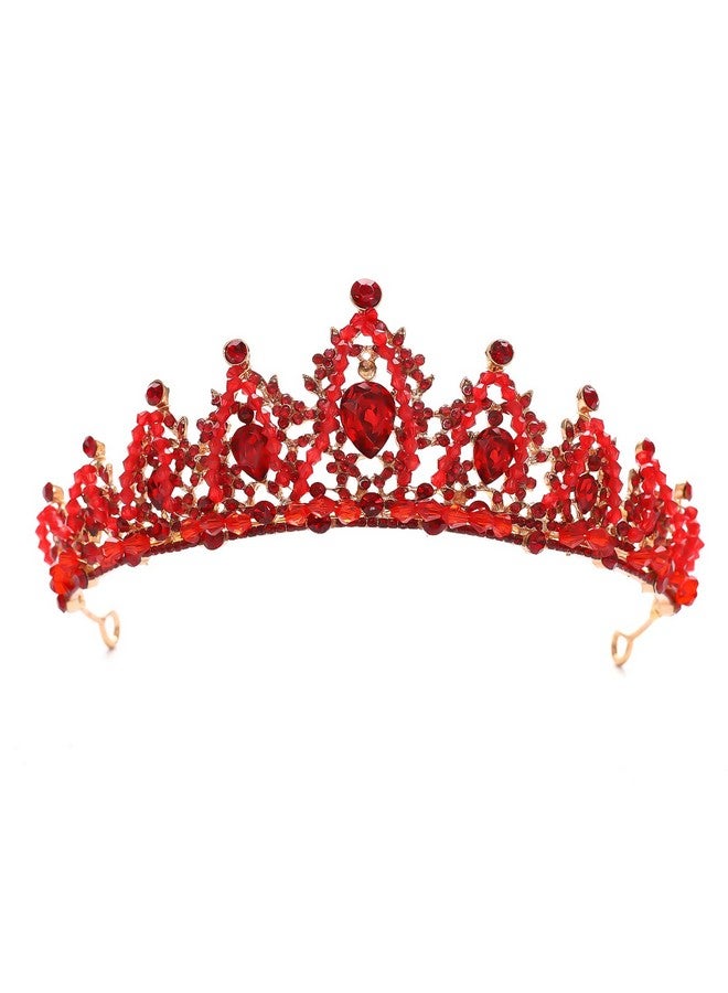 FORSEVEN Crystal Wedding Crown Rhinestone Headband Girls Princess Birthday Party Tiaras Bridal Wedding Accessories (Red) - Image 1