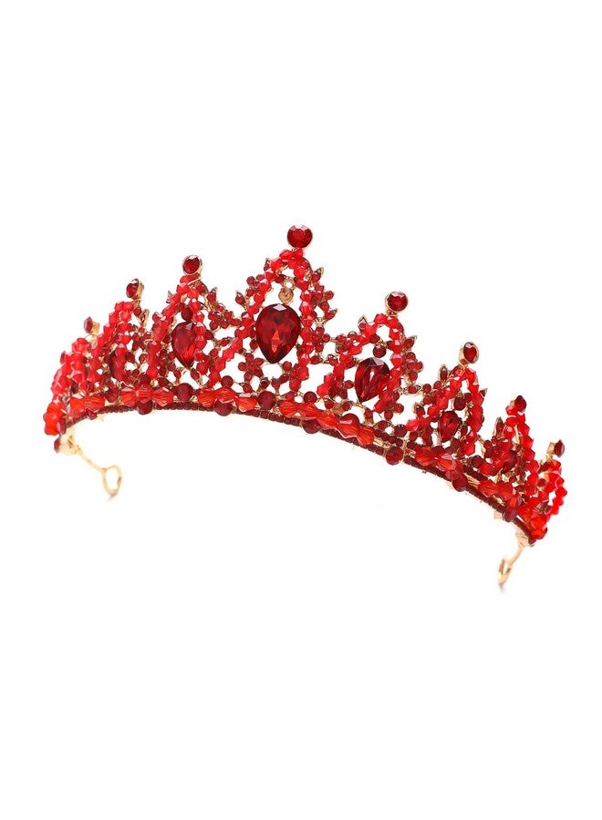FORSEVEN Crystal Wedding Crown Rhinestone Headband Girls Princess Birthday Party Tiaras Bridal Wedding Accessories (Red) - Image 4
