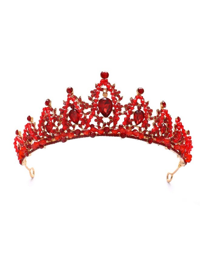 FORSEVEN Crystal Wedding Crown Rhinestone Headband Girls Princess Birthday Party Tiaras Bridal Wedding Accessories (Red) - Image 3