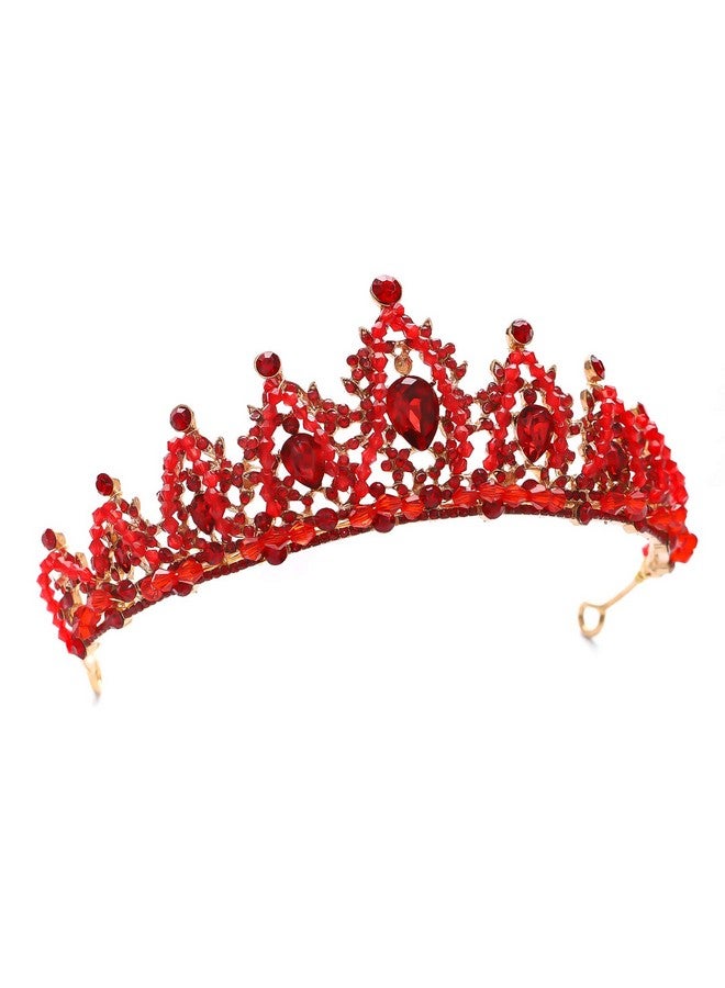 FORSEVEN Crystal Wedding Crown Rhinestone Headband Girls Princess Birthday Party Tiaras Bridal Wedding Accessories (Red) - Image 5