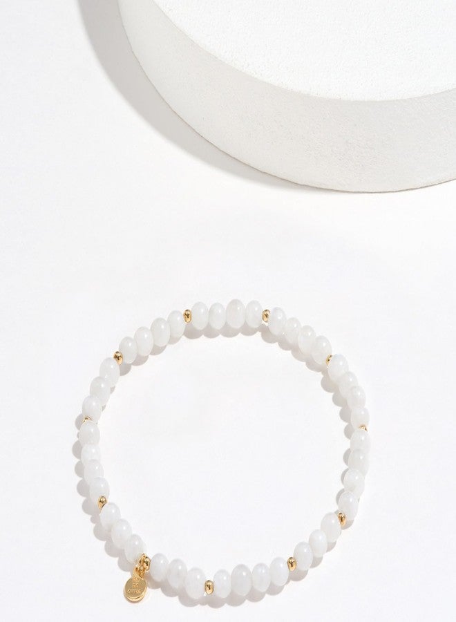 مورجان آند بايدج أساور مورغان آند بيج البرونزية المطلية بالذهب الأصفر عيار 18 قيراطًا، مرصعة بحجر القمر الأصلي، قابلة للتمدد للنساء - أساور أنيقة ورقيقة مزينة بخرز ذهبي للنساء، خرز من الأحجار الكريمة 4 مم، خفيفة الوزن وقابلة للتعديل بطول 6.5 بوصة - Image 5