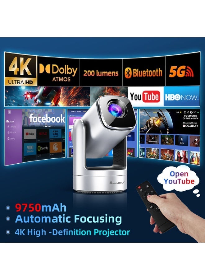 Smartbarry HT26 Smart Projector 4K HDR Ultra HD, 9750mAh Battery, 5G WiFi, Autofocus, HD USB Connectivity, Portable Home Theater Projector for Movies, Gaming, Presentations, Streaming & Outdoor Entertainment - Image 1