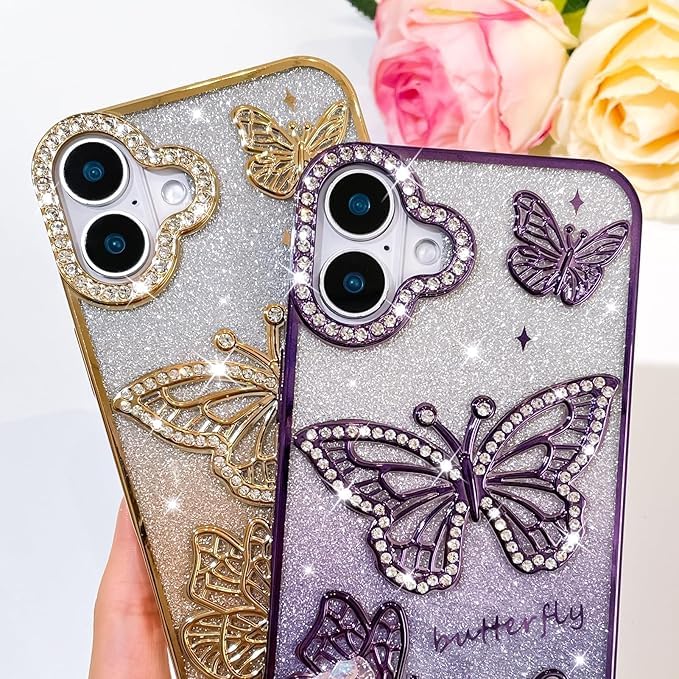 Elzzi Electroplated Butterfly Phone Cover for iPhone 17 Case, Showcasing Pearlescent Diamond Soft TPU, Camera Protection, Shockproof, Dropresistant Stylish for Girls & Women (Pink) - Image 2