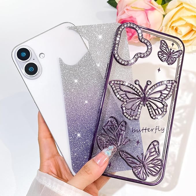 Elzzi Electroplated Butterfly Phone Cover for iPhone 17 Case, Showcasing Pearlescent Diamond Soft TPU, Camera Protection, Shockproof, Dropresistant Stylish for Girls & Women (Pink) - Image 5
