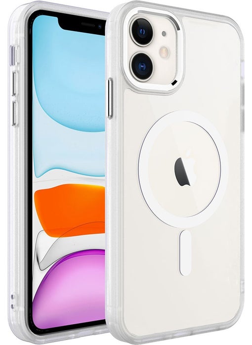 iPhone 11 - Compatible Wireless Charging Feature Chrome Magsafe Silicone Cover-Colorless