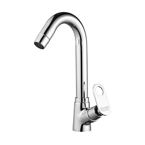 SPAZIO Prime Brass Body Swan Neck Pillar Cock - Chrome Plated Wash Basin Tap With 360 Degree Moving Spout - Bathroom Quarter Turn Water Foam Flow Tap - Image 1