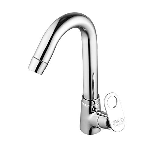 SPAZIO Prime Brass Body Swan Neck Pillar Cock - Chrome Plated Wash Basin Tap With 360 Degree Moving Spout - Bathroom Quarter Turn Water Foam Flow Tap - Image 3