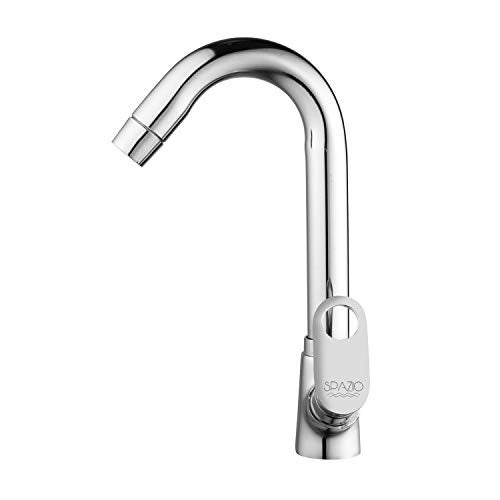 SPAZIO Prime Brass Body Swan Neck Pillar Cock - Chrome Plated Wash Basin Tap With 360 Degree Moving Spout - Bathroom Quarter Turn Water Foam Flow Tap - Image 4