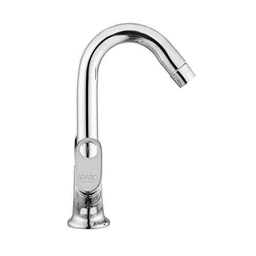 SPAZIO Prime Brass Body Swan Neck Pillar Cock - Chrome Plated Wash Basin Tap With 360 Degree Moving Spout - Bathroom Quarter Turn Water Foam Flow Tap - Image 2