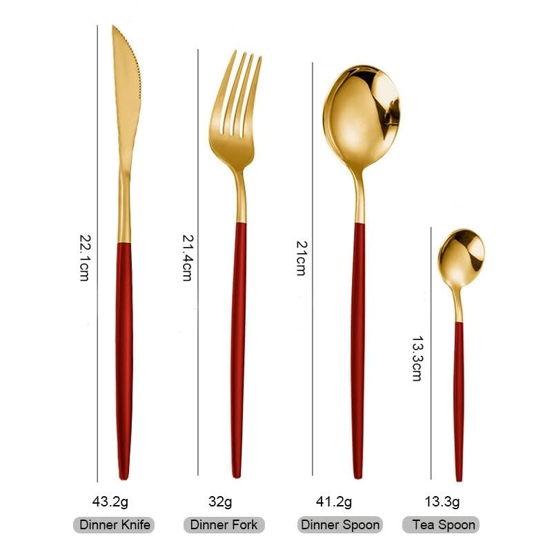 Iktu 24-Piece Stainless Steel Cutlery Set, Mirror Polished Tableware, Dishwasher Safe, Suitable for Housewarming Gift, Dining Table Decor (Red-Gold) - Image 4