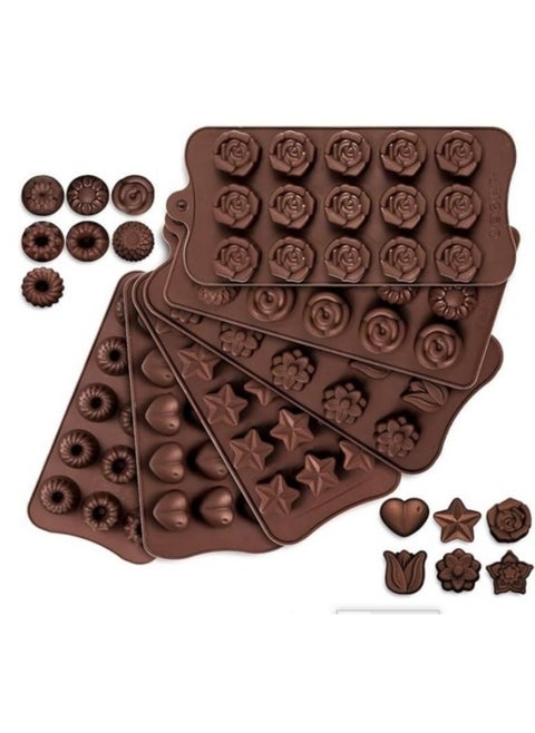 6-Piece Silicone Chocolate Mold Set - Non-Stick Silicone Molds for Making Chocolates, Cookies, Puddings, and Ice Cubes - Elegant Molds for Cake Decoration, Baking, Maamoul, and Ice (Comes in Random Assorted Shapes)