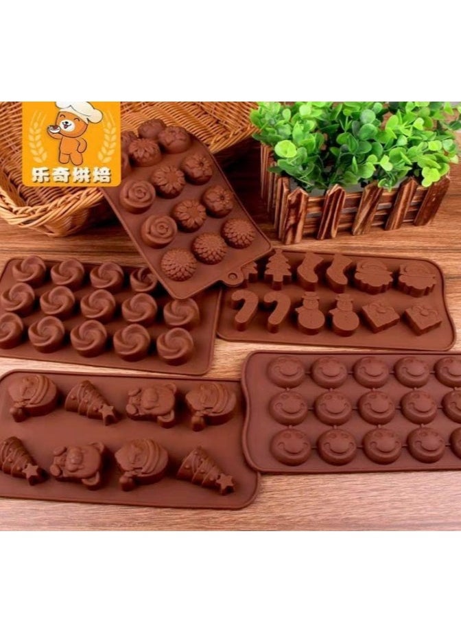 6-Piece Silicone Chocolate Mold Set - Non-Stick Silicone Molds for Making Chocolates, Cookies, Puddings, and Ice Cubes - Elegant Molds for Cake Decoration, Baking, Maamoul, and Ice (Comes in Random Assorted Shapes)