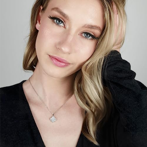 SHINYY 2 Side Crystal Clover Necklace for Women | 18K Gold Plated Four Leaf Lucky Pendant | 4 Leaf Cubic Zirconia Jewelry for Her (Silver & Black White) - Image 4