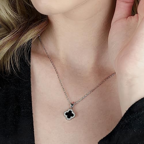 SHINYY 2 Side Crystal Clover Necklace for Women | 18K Gold Plated Four Leaf Lucky Pendant | 4 Leaf Cubic Zirconia Jewelry for Her (Silver & Black White) - Image 5