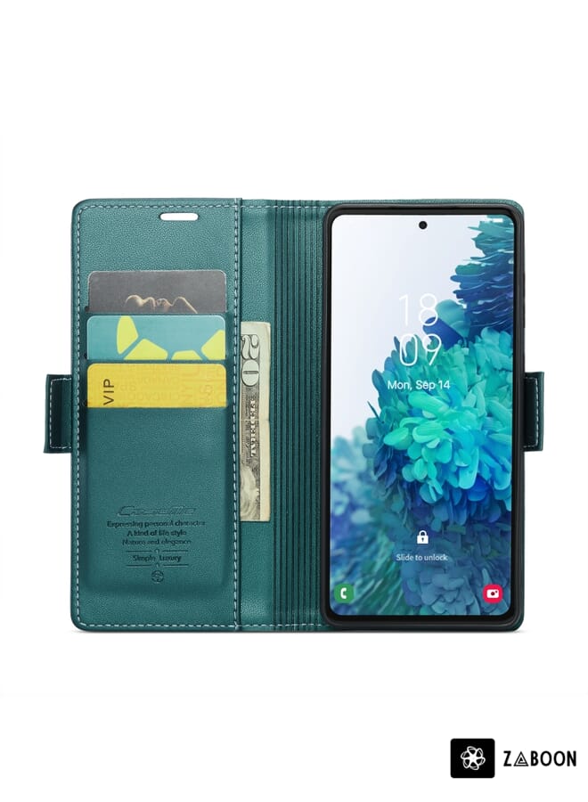 Green Tiger For Samsung Galaxy S20 FE CaseMe 023 Butterfly Buckle Litchi Texture RFID Anti-theft Leather Phone Case(Pearly Blue) - Image 3