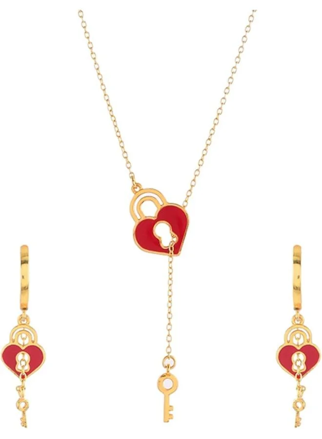 VOYLLA Voylla Valentine's Day Collection Heart And Key Pendant Set, One Size, Brass, No Gemstone