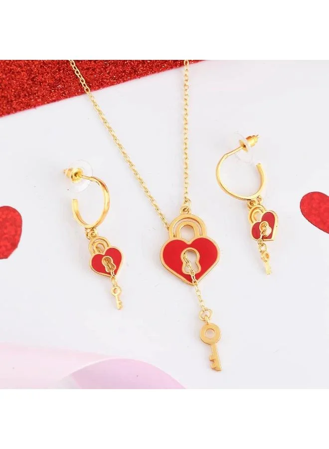 VOYLLA Voylla Valentine's Day Collection Heart And Key Pendant Set, One Size, Brass, No Gemstone
