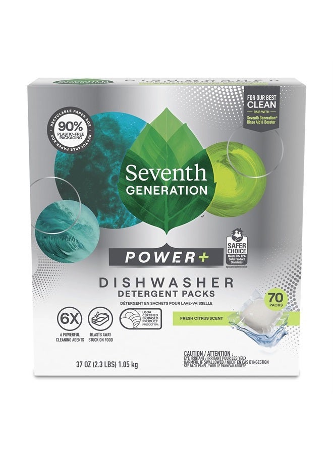 Seventh Generation Ultra Power Plus Dishwasher Detergent Packs, Fresh Citrus Scent, 70 count (Packaging May Vary)  - Image 1