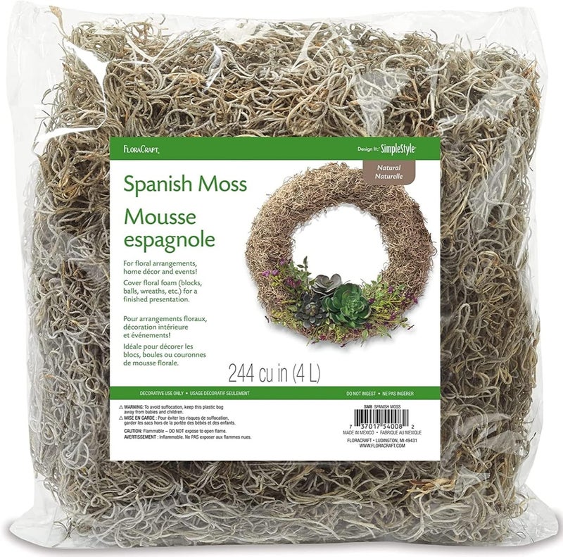 FloraCraft Spanish Moss Natural Plant - 250 cu in (4 Liters) Bag for Floral Arrangements and Home Decor - Image 1