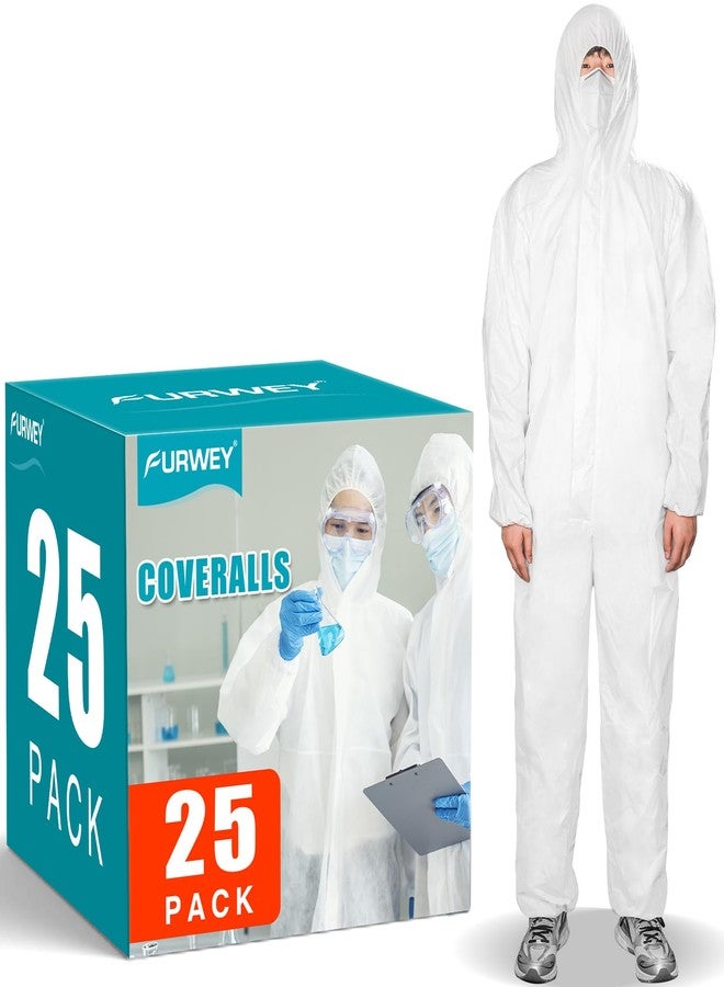 FURWEY 25Pack Disposable Coverall with Hood and Elastic Wrists-X-Large - Image 1